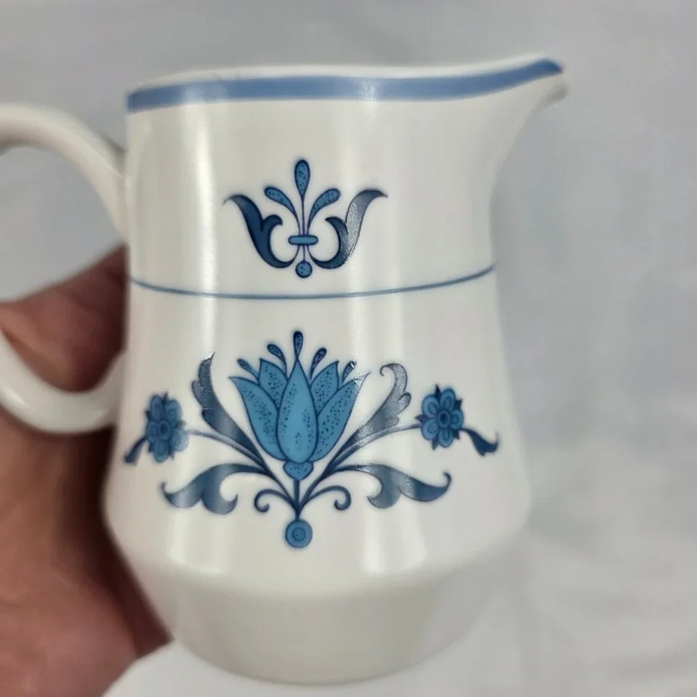 Noritake Blue Haven Creamer White with Blue Flowers & Bands